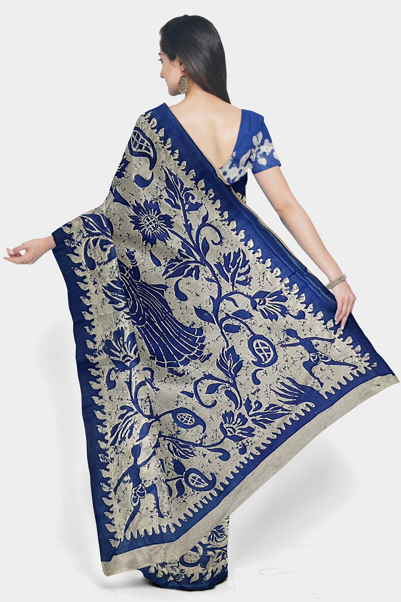 Blue - Silver Cotton Saree - Image 3