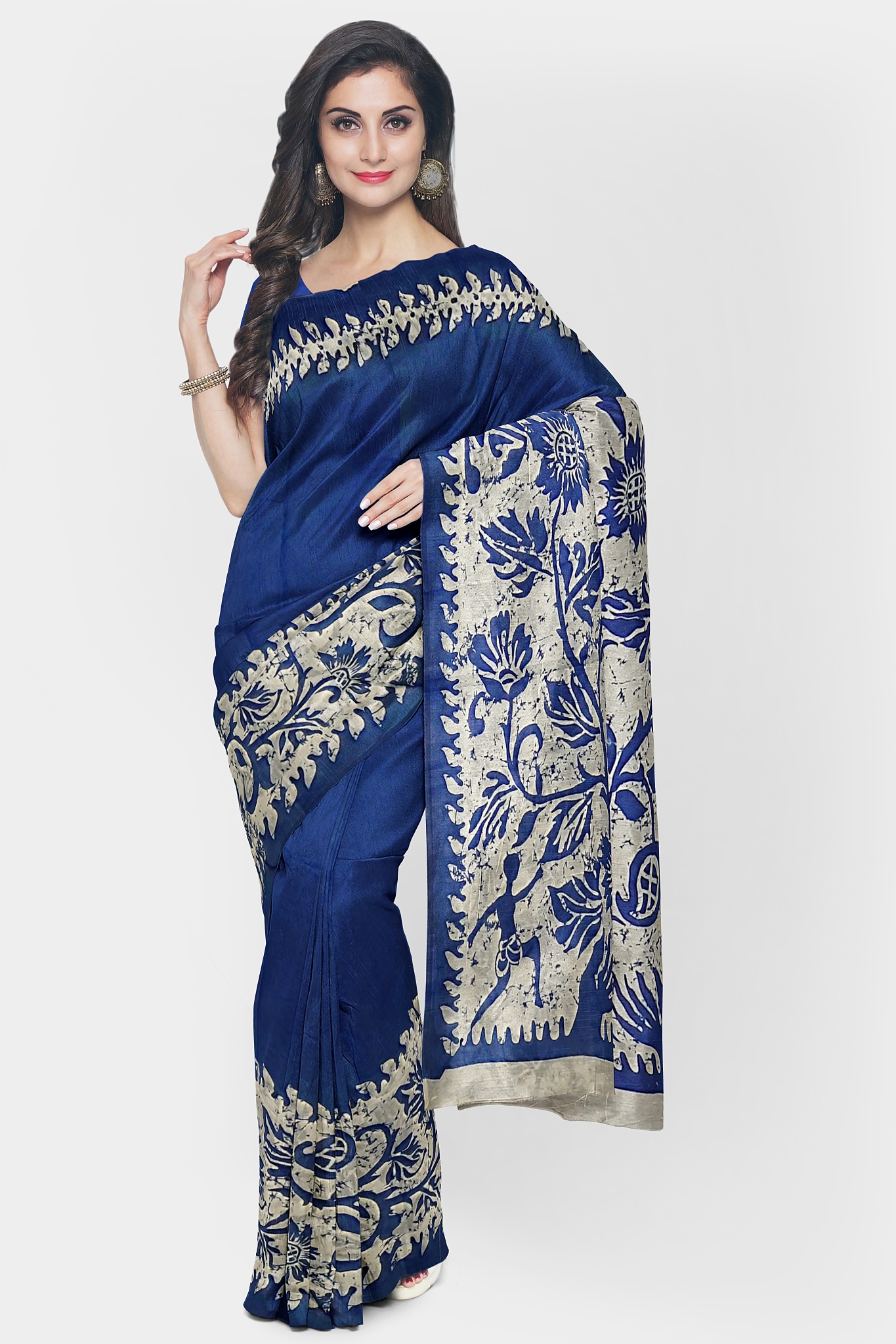Blue - Silver Cotton Saree - Image 2