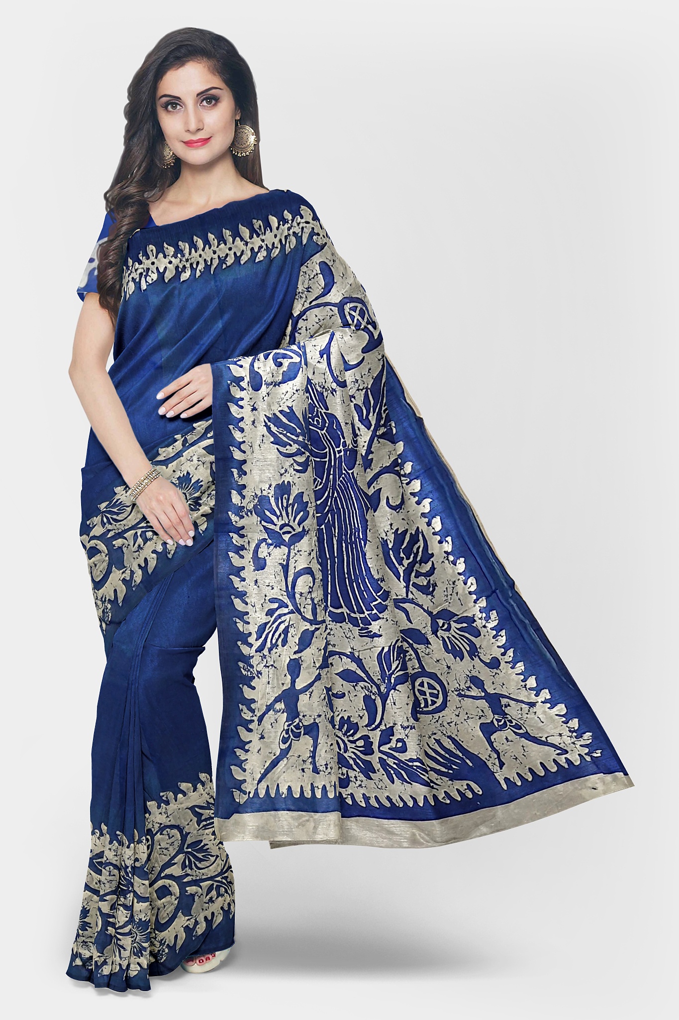 Blue - Silver Cotton Saree