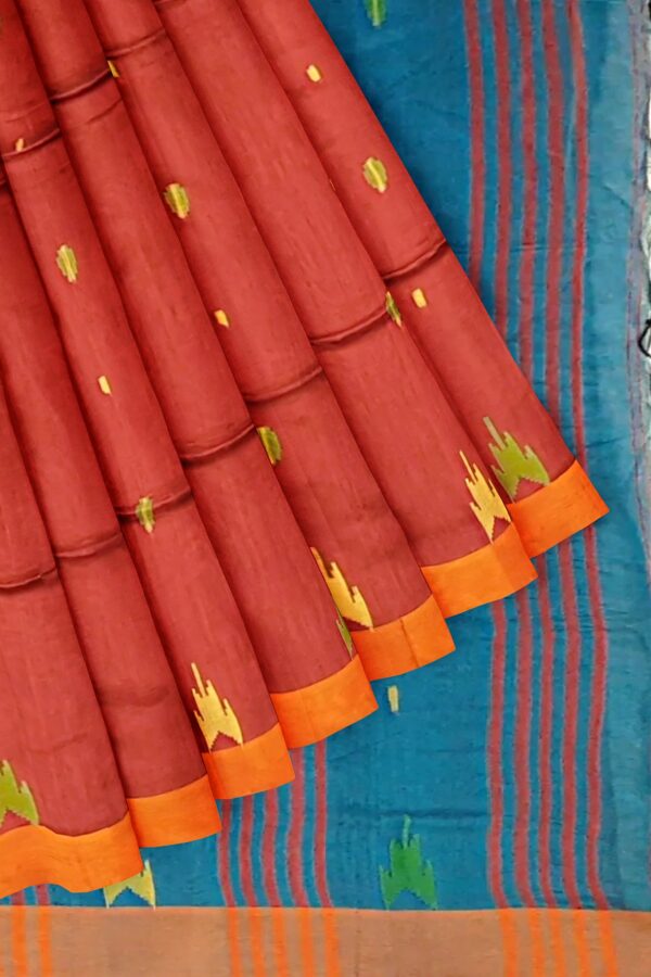 Red-Blue Cotton Handloom Saree - Image 4