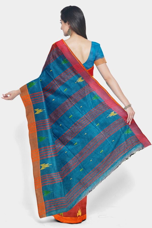 Red-Blue Cotton Handloom Saree - Image 3