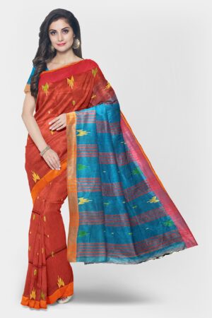Red-Blue Cotton Handloom Saree