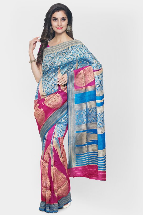 Blue - Pink Silk Saree - Image 2