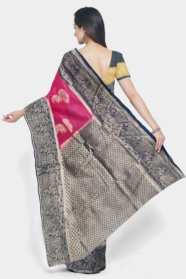 Pink - Blue Maheshwari Silk Saree - Image 3