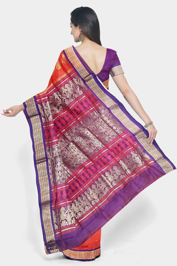 Orange & Violet Bomkai Silk Saree - Image 3