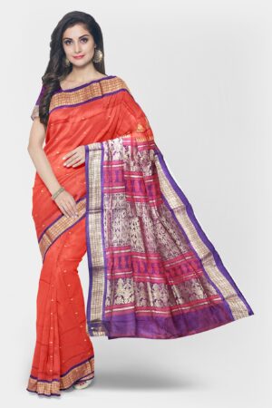 Orange & Violet Bomkai Silk Saree