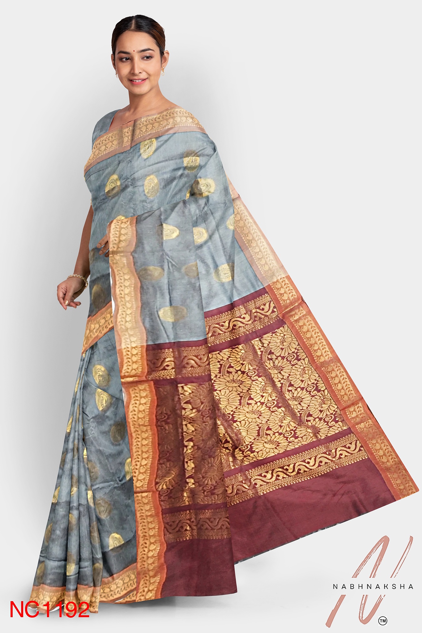 Grey - Maroon Gadwal Silk Saree