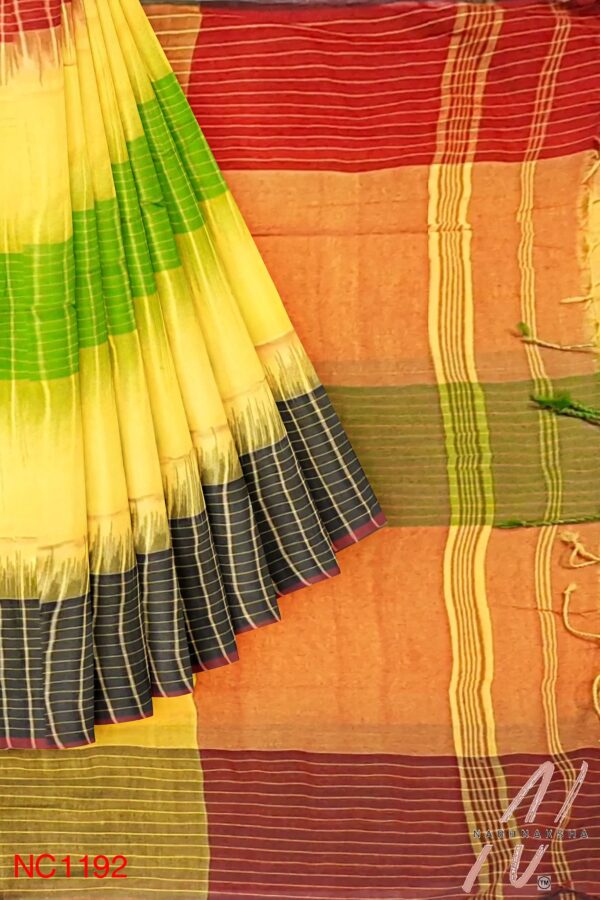Multicolored Khadi Cotton Saree - Image 4