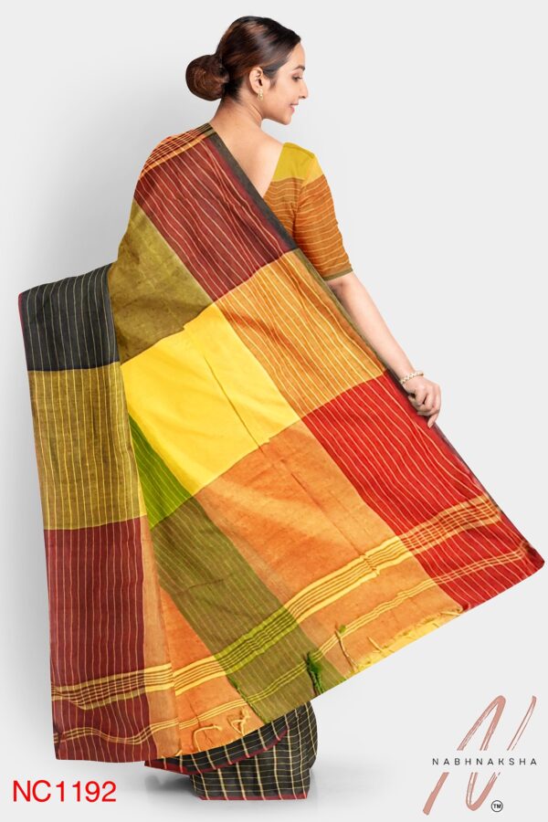 Multicolored Khadi Cotton Saree - Image 3