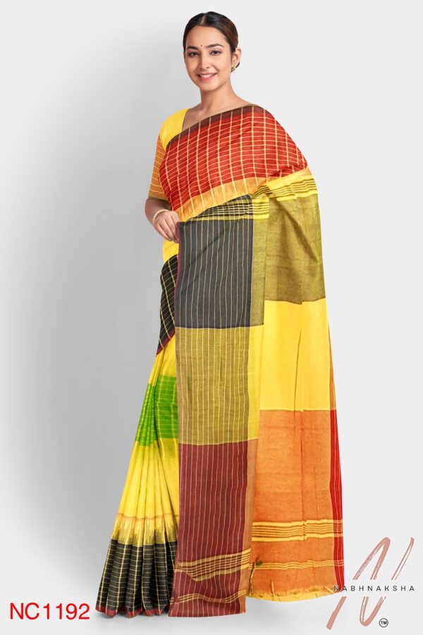 Multicolored Khadi Cotton Saree - Image 2