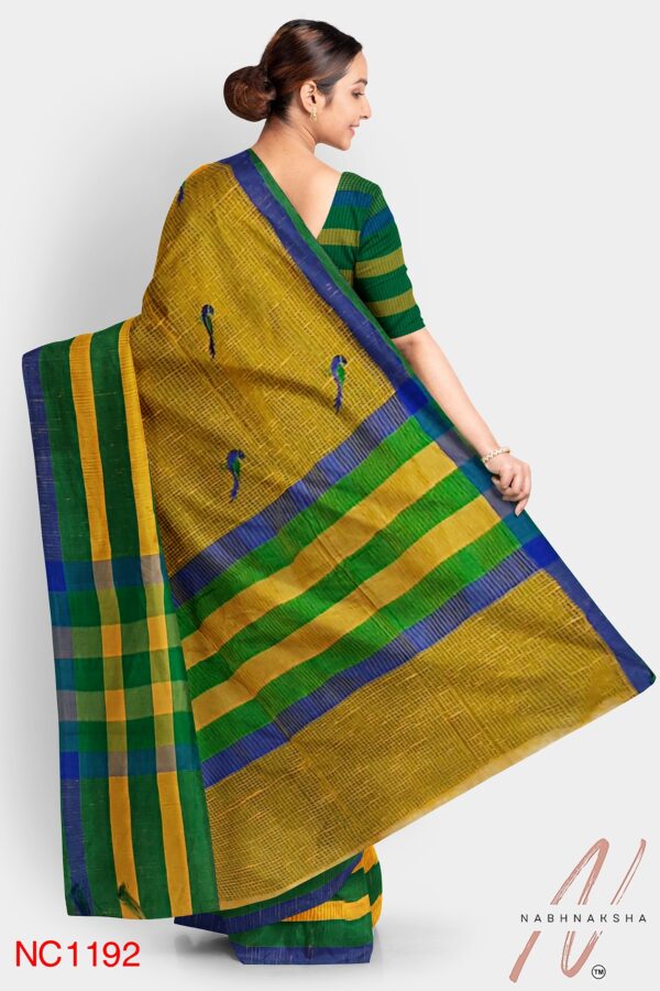 Yellow-Green Kota Cotton Saree - Image 3