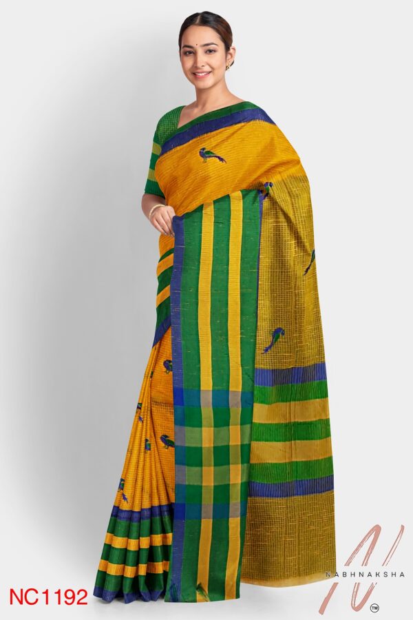 Yellow-Green Kota Cotton Saree - Image 2