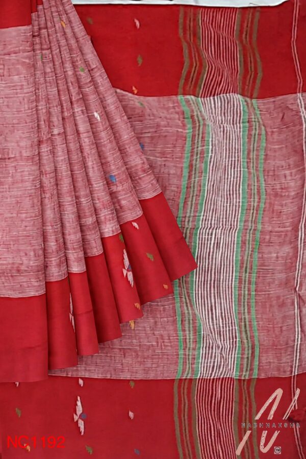 Red Khadi Cotton Saree - Image 4
