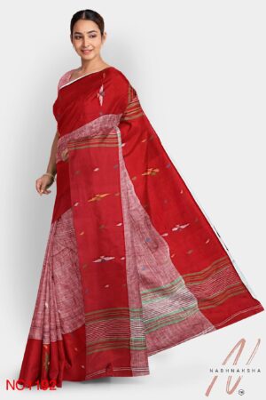 Red Khadi Cotton Saree