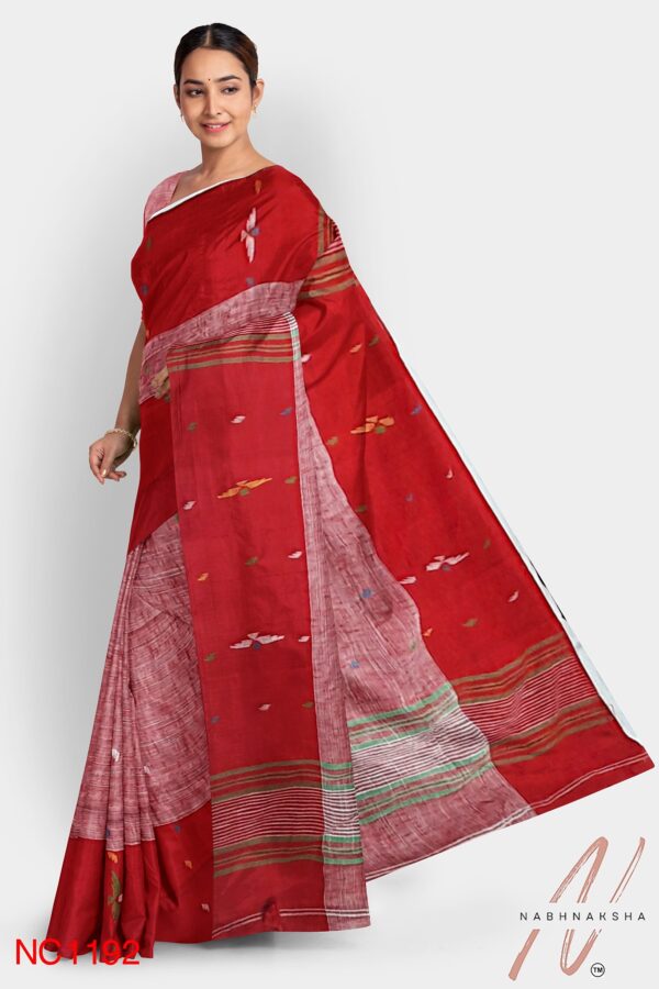 Red Khadi Cotton Saree