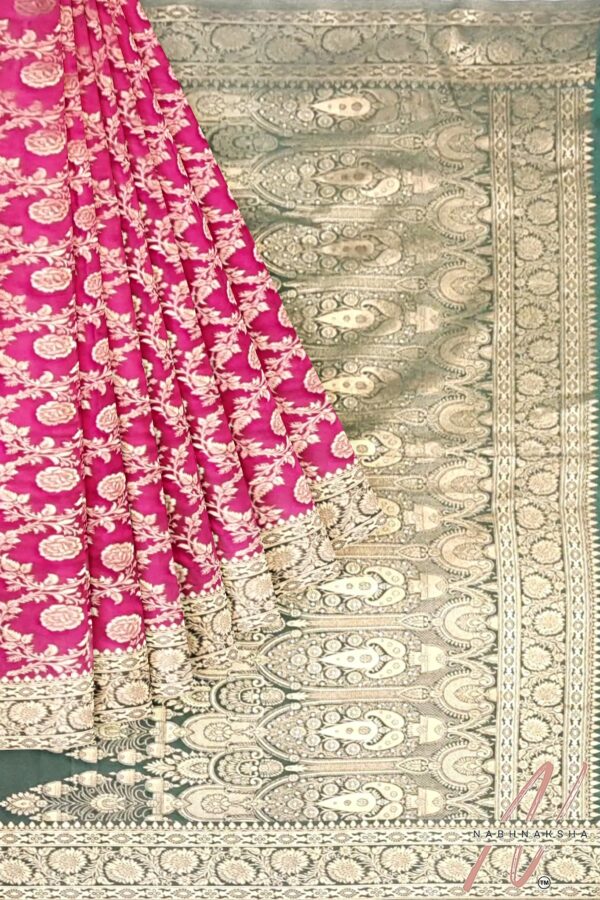 Pink - Green Gajji Silk Saree - Image 4