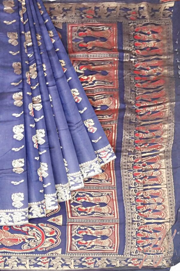 Blue - Silver Baluchori Silk Saree - Image 4
