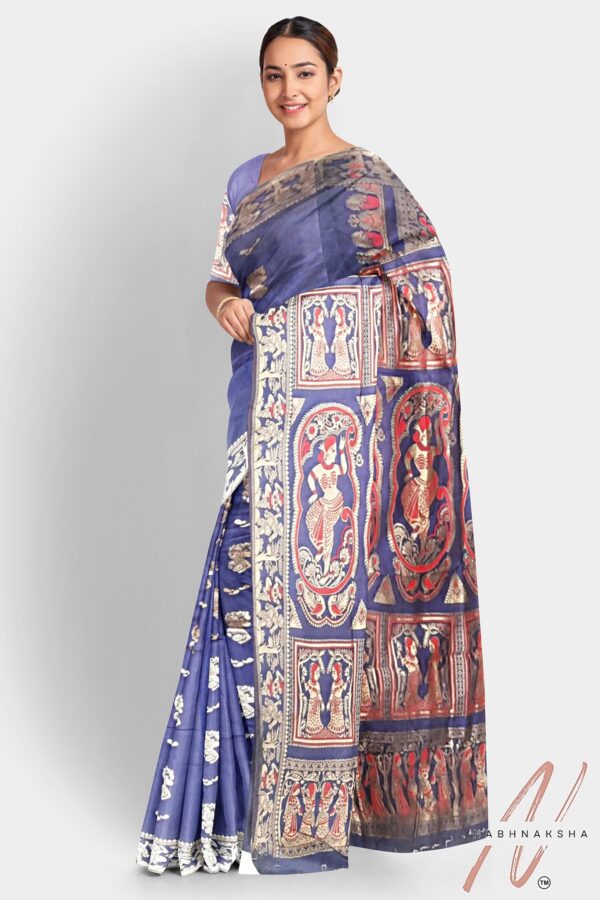 Blue - Silver Baluchori Silk Saree - Image 2