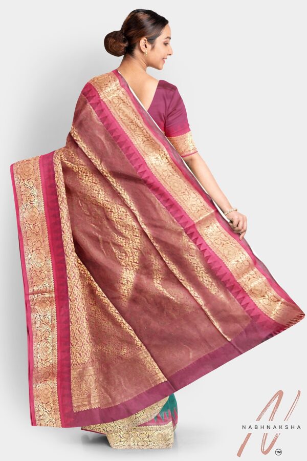 Green - Maroon Gadwal Silk Saree - Image 3