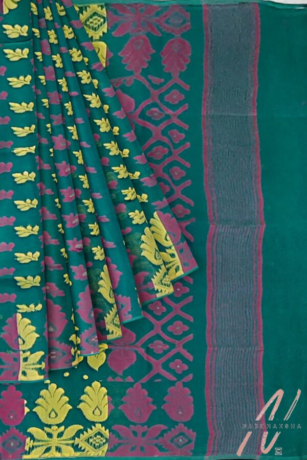 Green - Yellow Dhakai Saree - Image 4