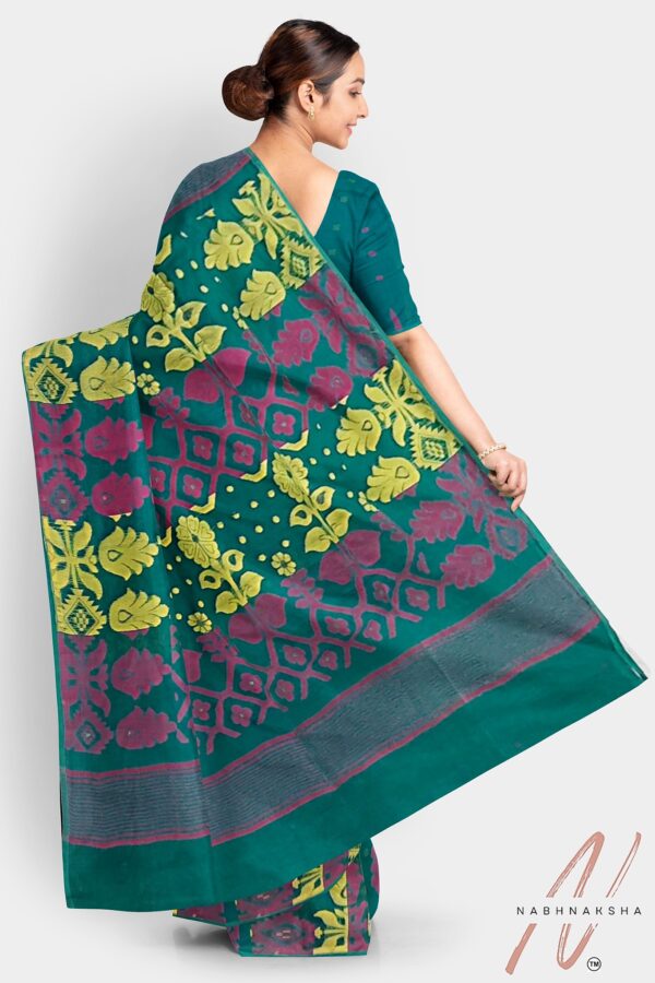 Green - Yellow Dhakai Saree - Image 3