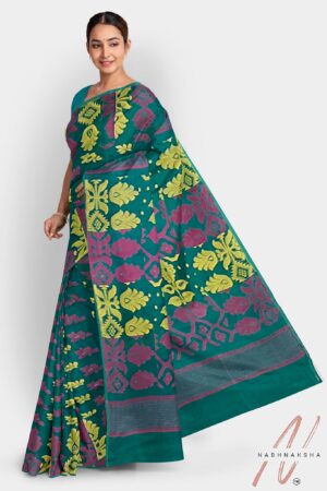 Green - Yellow Dhakai Saree
