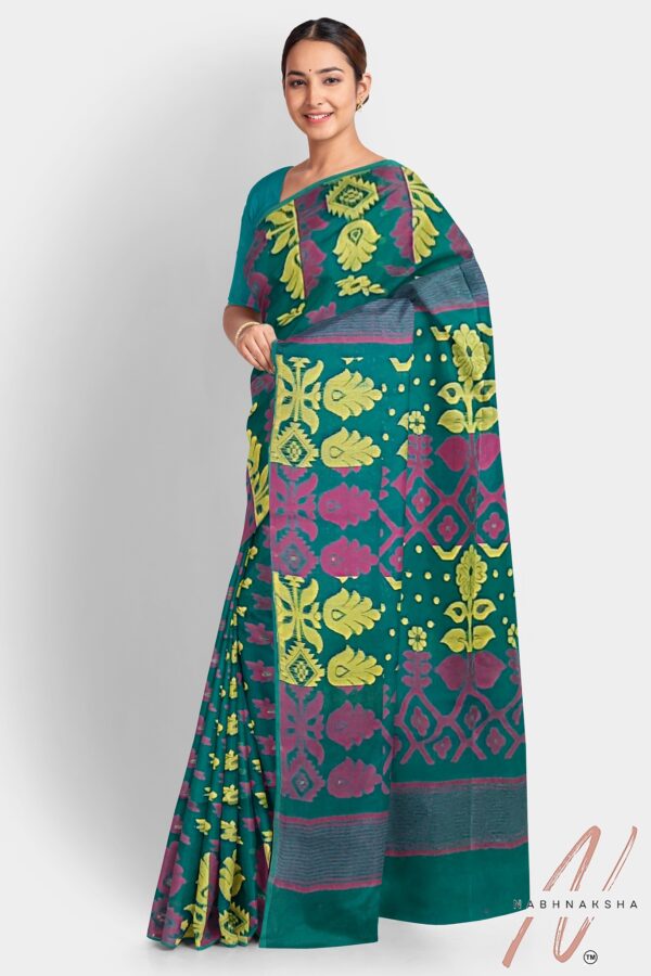 Green - Yellow Dhakai Saree - Image 2