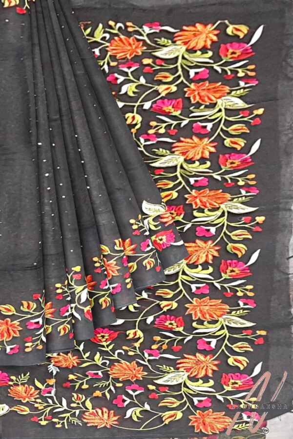 Black Muslin Saree - Image 4