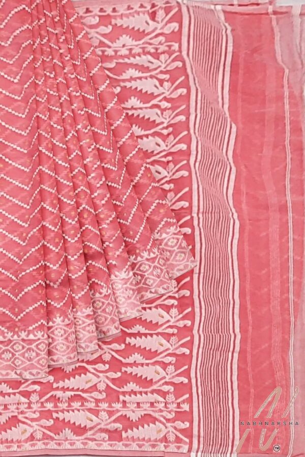 Pink & White Dhakai Saree - Image 4