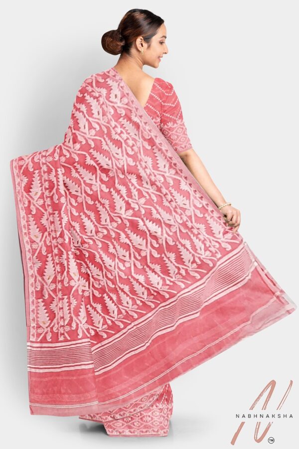 Pink & White Dhakai Saree - Image 3