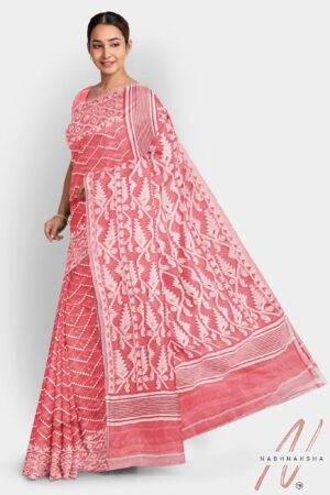 Pink & White Dhakai Saree