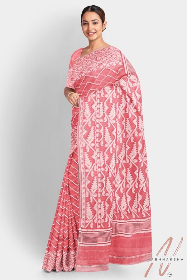 Pink & White Dhakai Saree - Image 2