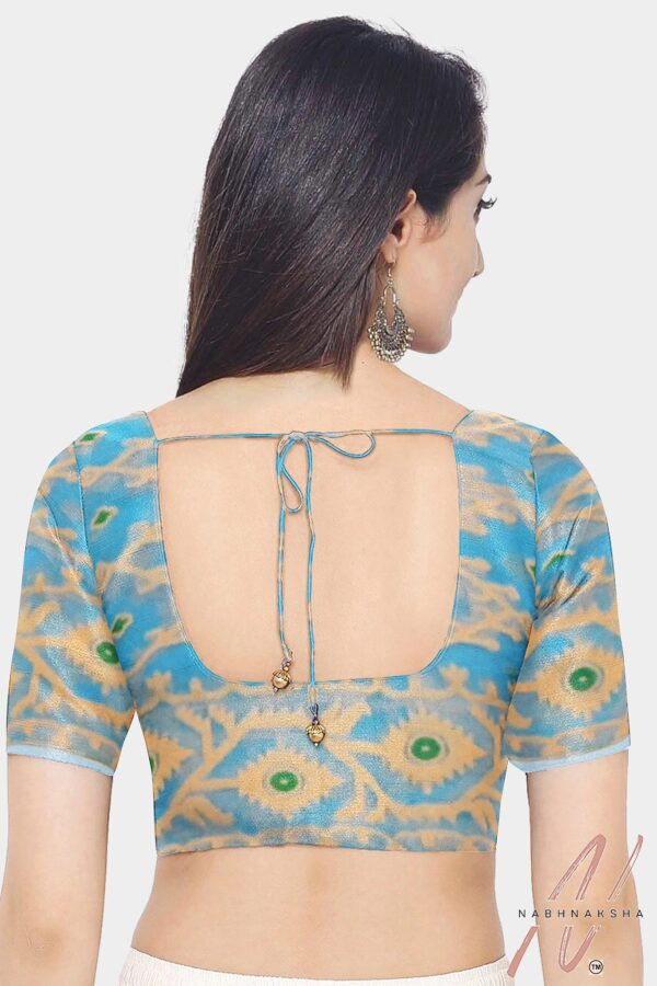 Cyan Blue & Gold Dhakai Saree - Image 5