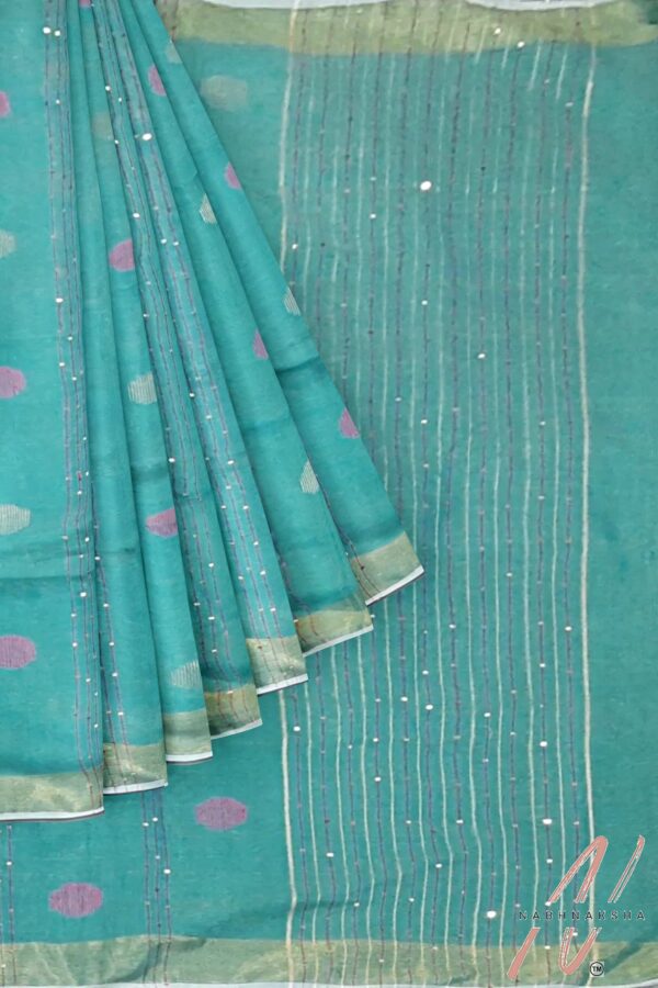 Sea Green Saree - Tissue - Image 4