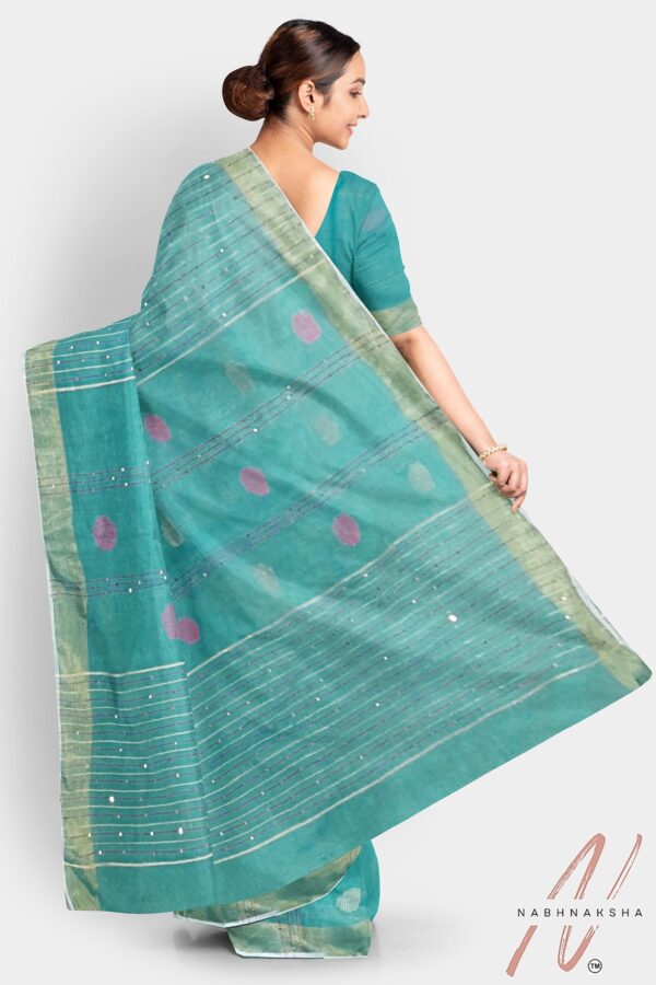 Sea Green Saree - Tissue - Image 3