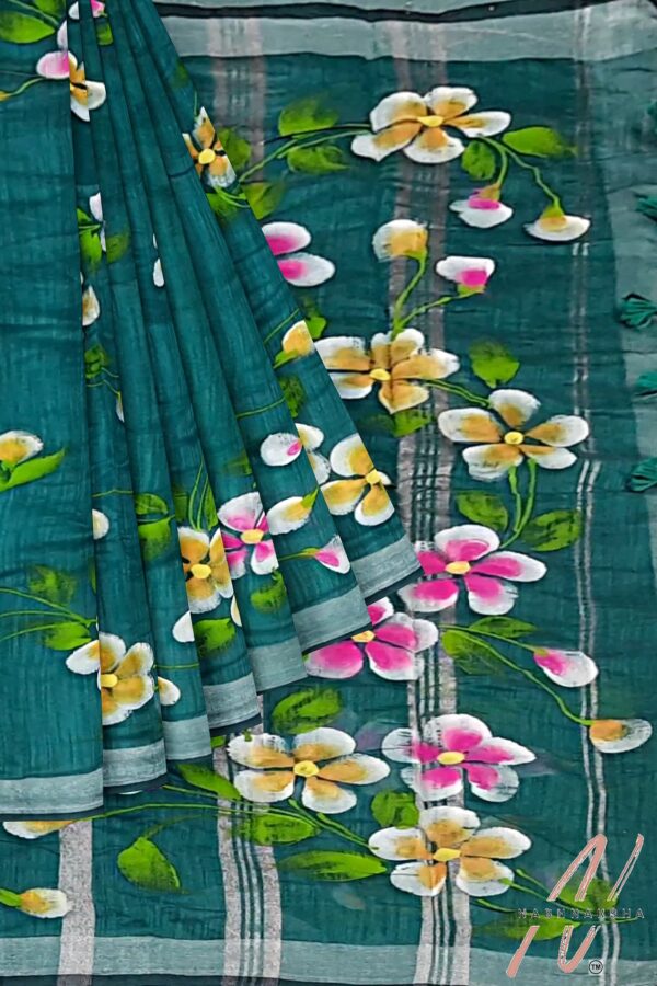 Green Khadi Cotton Saree - Image 4
