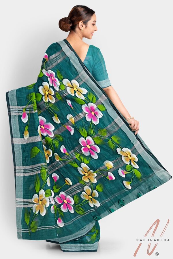 Green Khadi Cotton Saree - Image 3