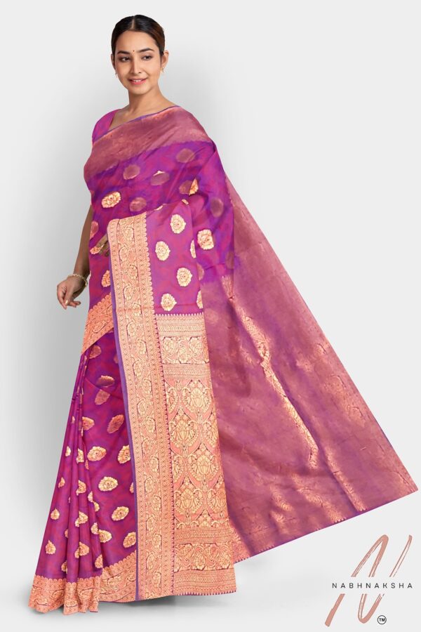 Pink - Gold Silk Saree