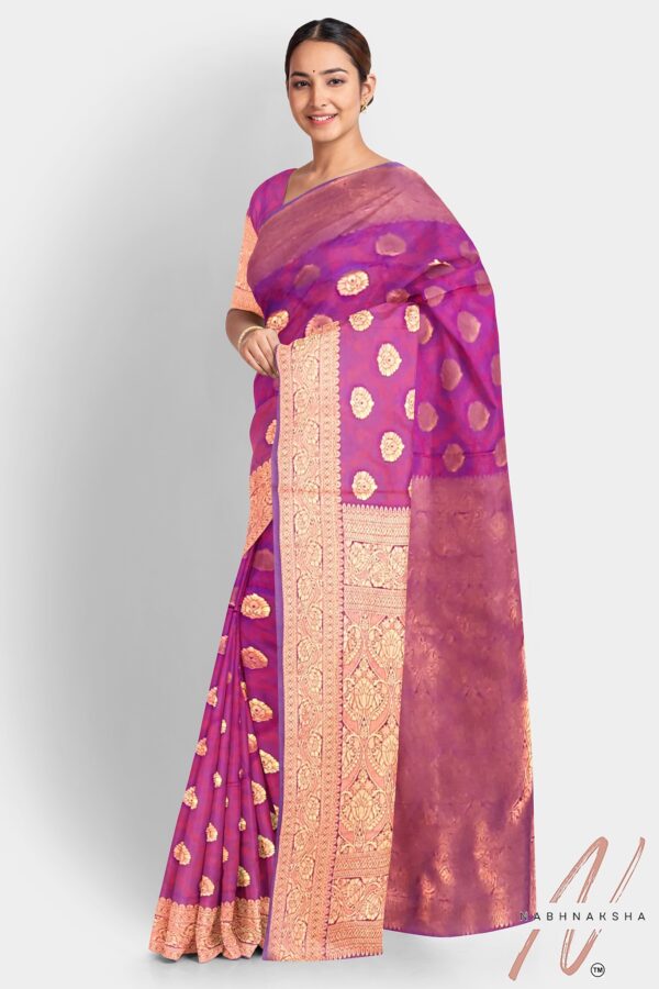 Pink - Gold Silk Saree - Image 2