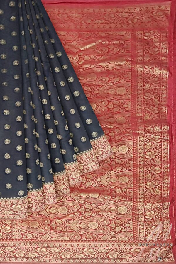 Grey - Red Gajji Silk Saree - Image 4