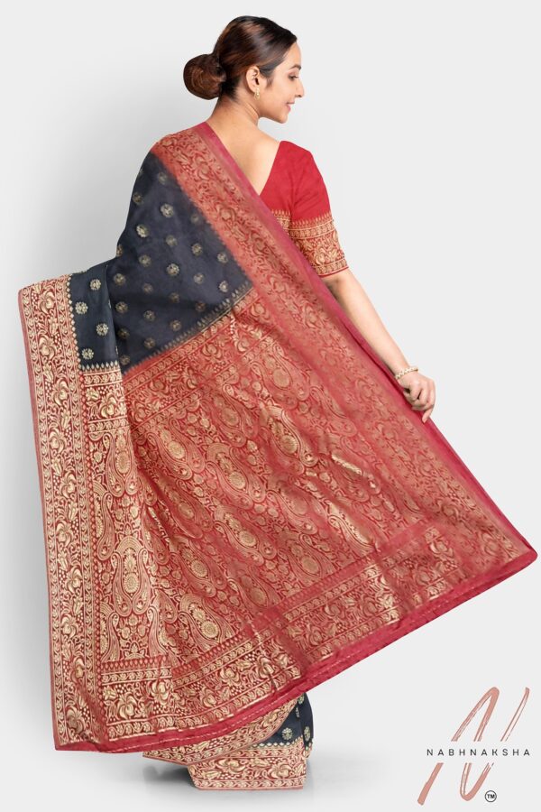 Grey - Red Gajji Silk Saree - Image 3