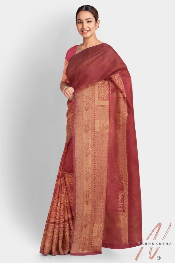 Maroon Malberry Silk Saree - Image 2