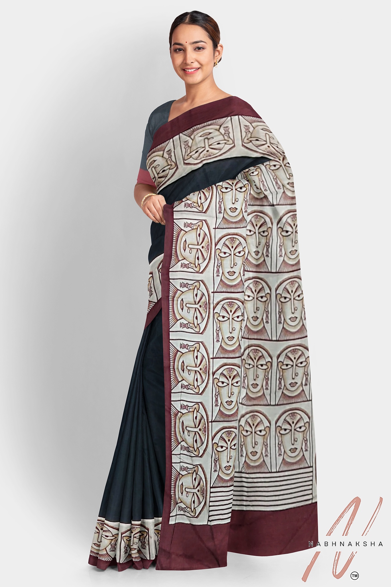 Black - Maroon Silk Saree - Image 2